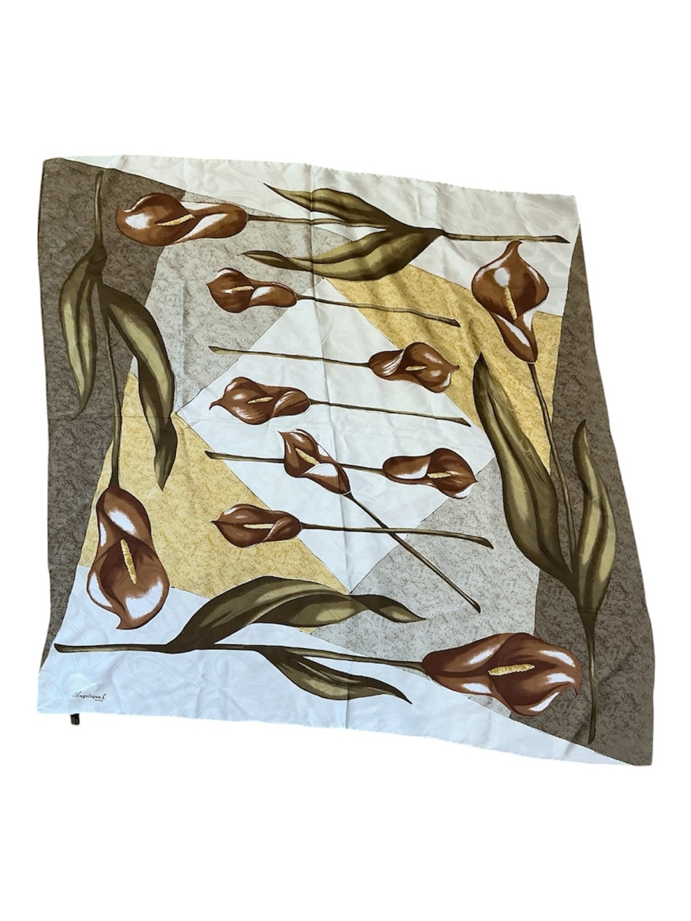Vtg 80s Calla Lily silk stole 33” Angelique.L Paris